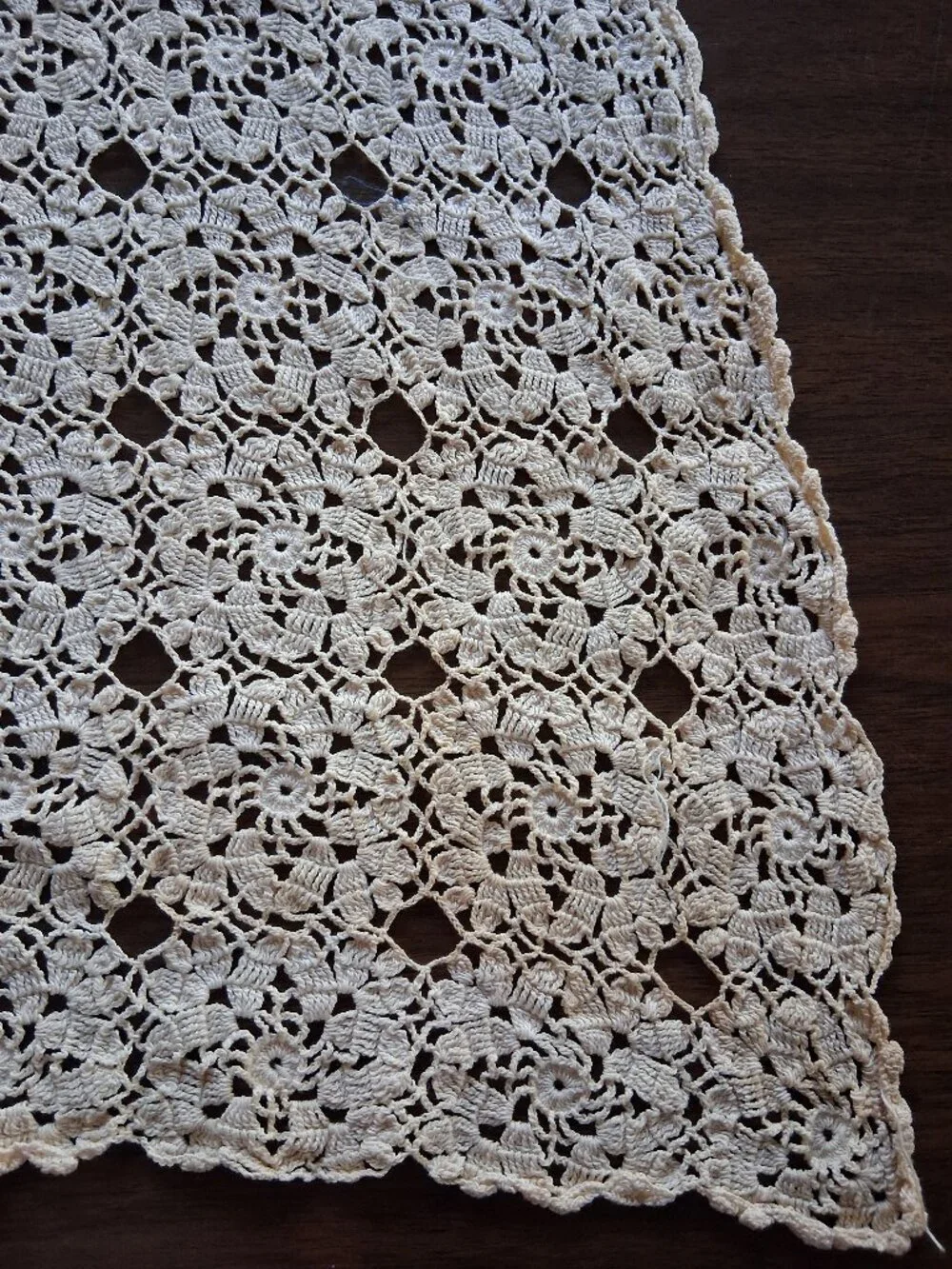 ✨  Vintage Hand Crocheted Cotton Thread Table Runner • 24x56 •
